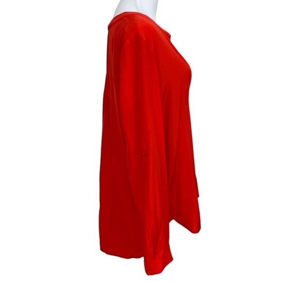 DIANE VON FURSTENBERG ESTI RED SILK ROLLED TAB SLEEVE BLOUSE - 2 - Picture 3 of 12